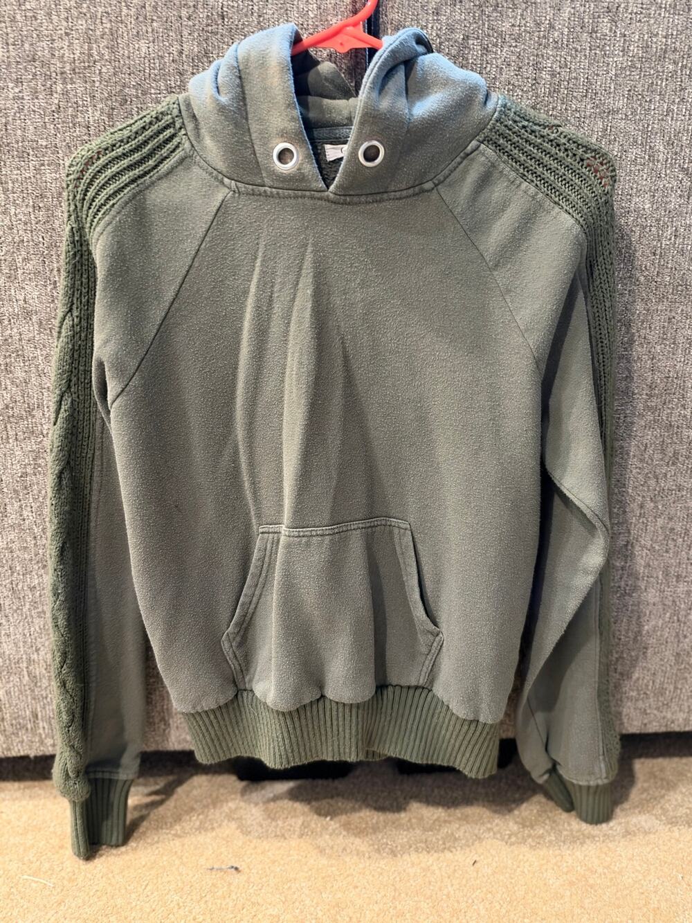 Womens Garage Hunter Green Hoodie With Knitted Sleeves Size Medium